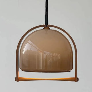 Cooper - Vintage Style Light Dark Wood  Adjustable Height Glass Pendant Light