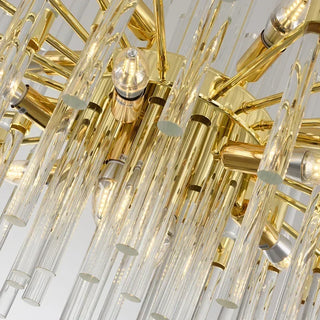 Swan - Glass Crystal Tubes Round Gold Ceiling Chandelier