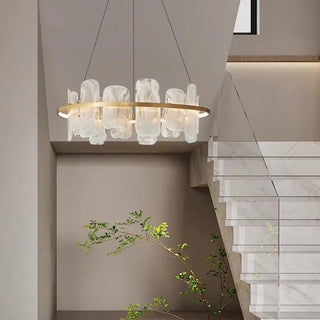 Sago - Hanging Stone Style Coloured Glass Gold Round Chandelier