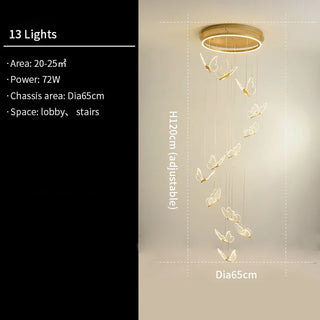 Cemre - Gold LED Butterfly Hanging Round Gold Base Dimmable Chandelier