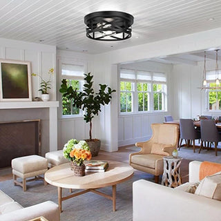 Zulia - Modern Circular Criss Cross Integrated Black Flush Mount Ceiling Light