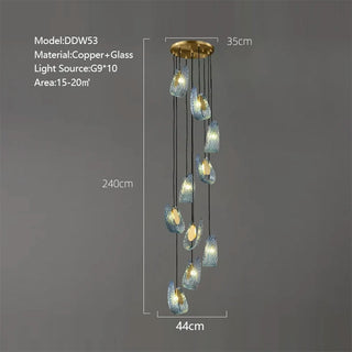 Camilla - Blue Patterned Glass Gold Body Crystal Hanging Chandelier