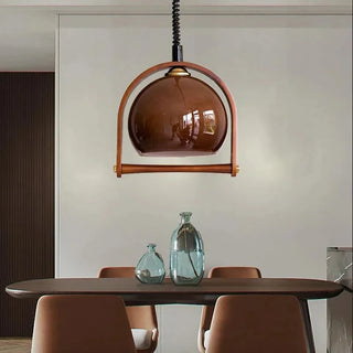 Cooper - Vintage Style Light Dark Wood  Adjustable Height Glass Pendant Light