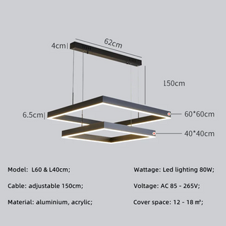 Spectre - Modern Minimalist Dimmable Hanging Square LED Ceiling Light Chandelier