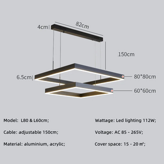 Spectre - Modern Minimalist Dimmable Hanging Square LED Ceiling Light Chandelier