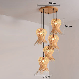 Santino - Handmade Bamboo Woven Multi Head Hanging Chandelier