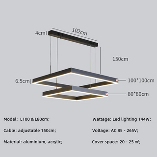 Spectre - Modern Minimalist Dimmable Hanging Square LED Ceiling Light Chandelier