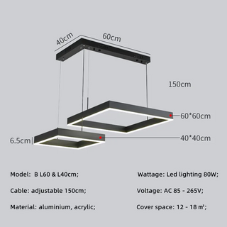 Spectre - Modern Minimalist Dimmable Hanging Square LED Ceiling Light Chandelier