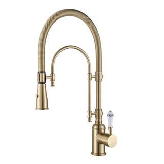 Dorene - Gold Brass Porcelain Pull Down Dual Mixer Kitchen Tap
