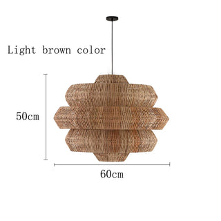 Lisette - 3 Tiers Adjustable Height Hanging Light with Rattan Shade & Midnight Black Fixture