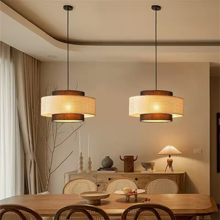 Kheesa - Layered Perforated Woven Cylindrical Hanging Pendant Ceiling Light