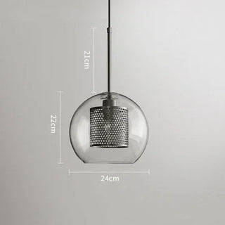 Hesselberg - Round Glass Metal Mesh Caged Bulb Hanging Pendant Ceiling Light