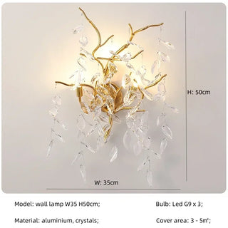 Aureaflora - Gold Tree Hanging Crystal Petal Ceiling Light Chandelier