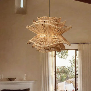 Leeroy - Japanese Vintage Rattan Tiered Unique Chandelier - luxury chandelier by Hominator