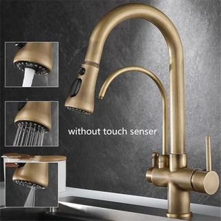 Andre - Antique Brass Kitchen 3 Way Filtered Pull Out Tap
