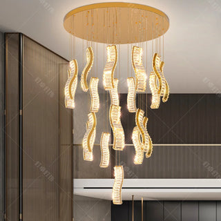Lucas - Crystal Gold Wave Strip Hanging Chandelier