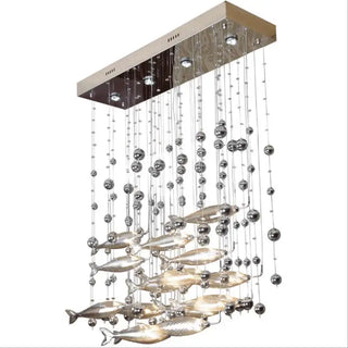Aqua - Hanging Silver Flying Fish Ceiling Chandelier