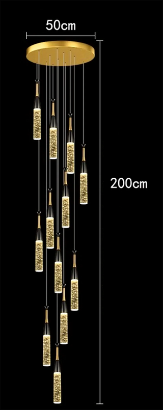 Aaron - Modern Hanging Black & Gold Teardrop Tube Sparkle Chandelier