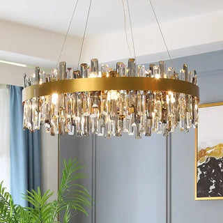 Almira - Modern Coloured Glass Gold Frame Crystal Statement Chandelier