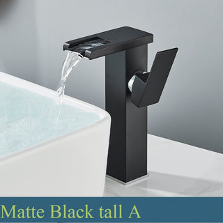Nicoll - LED Waterfall Matte Black Bathroom Hot and Cold Water Mixer Taps Sink Faucet