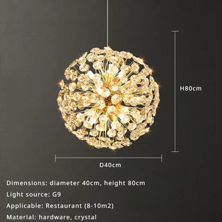 Orhan - Glass Dandelion Gold Frame Round Clear Crystal Ceiling Light Chandelier