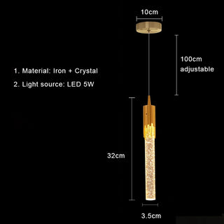 Thunder - K9 Gold Crystal Hanging Tube Chandelier