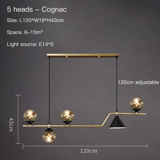 Ryland - Modern Long Bar Multi Head Black Hanging Ceiling Light Chandelier