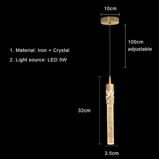 Thunder - K9 Gold Crystal Hanging Tube Chandelier