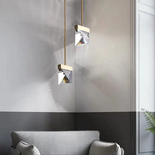 Eulma - Crystal Shaped Glass Hanging Gold Ceiling Pendant Light