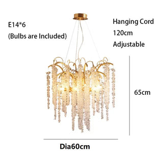 Elysia - Gold Hanging Rectangle Crystal Tassel Ceiling Chandelier
