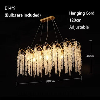 Elysia - Gold Hanging Rectangle Crystal Tassel Ceiling Chandelier