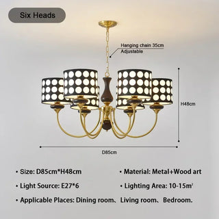 Derya - Abstract Polka Dot Black Gold Hanging Ceiling Light Chandelier