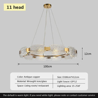 Barrage - Modern Patterned Glass Gold Crystal Hanging Chandielier