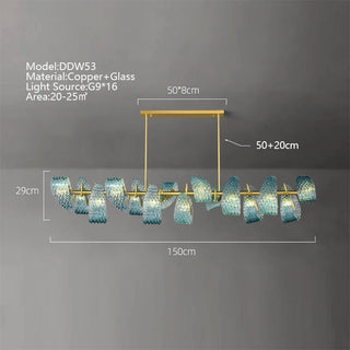 Camilla - Blue Patterned Glass Gold Body Crystal Hanging Chandelier