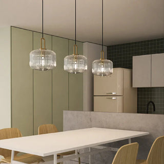 Katrina - Squashed Round Patterned Glass Shade Gold Pendant Ceiling Light