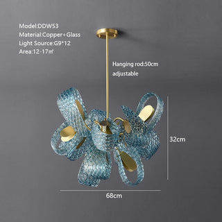 Camilla - Blue Patterned Glass Gold Body Crystal Hanging Chandelier