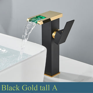 Nicoll - LED Waterfall Matte Black Bathroom Hot and Cold Water Mixer Taps Sink Faucet