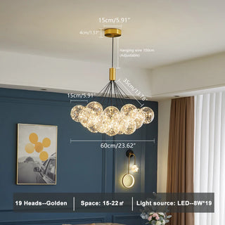 Bella - Clear Glass Multi Bubble Ball Gold Ceiling Light Chandelier