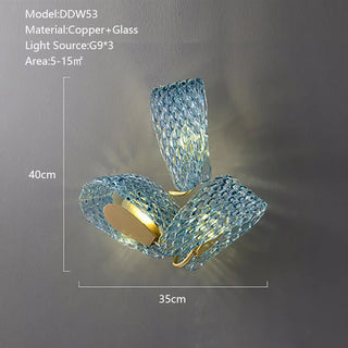 Camilla - Blue Patterned Glass Gold Body Crystal Hanging Chandelier