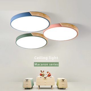 Elorza - Nordic Macaron Ultra Thin Wood Circular  LED Ceiling Lamp Creative Light Fixtures