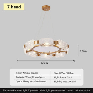 Barrage - Modern Patterned Glass Gold Crystal Hanging Chandielier