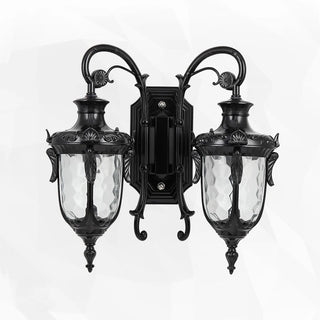 Julius - Double Head Classic Ripple Glass Outdoor Courtyard Lighting Fixture