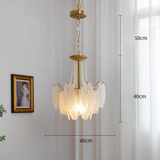 Kristy - Glass Feather Round White Glass Gold Frame Ceiling Light Chandelier
