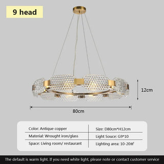 Barrage - Modern Patterned Glass Gold Crystal Hanging Chandielier