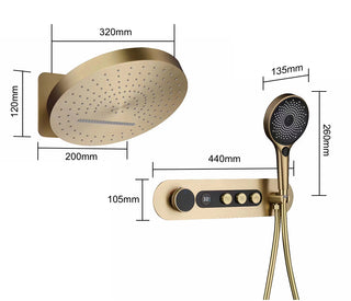 Ophelie - Digital Brushed Gold Shower System with Temperature Display Rainfall Head