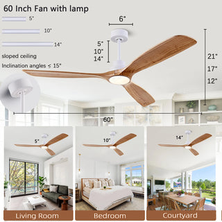 Zenya - 42/52/60Inch Natural Wood Silent 3 Blade Ceiling Fan Remote Control