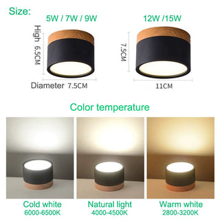 Nicoll - Nordic Wood Style Surface Mounted Round Ceiling Downlight