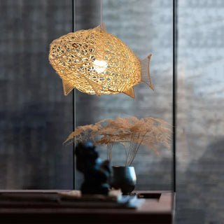Azure - Modern Wavy Hand Woven Rattan Fish Pendant Ceiling Light