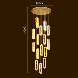 Celene - Crystal Glass Multi Head Gold Oval Ring Hanging Ceiling Light Chandelier