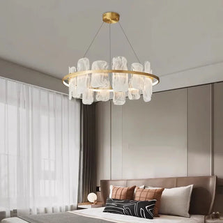 Sago - Hanging Stone Style Coloured Glass Gold Round Chandelier